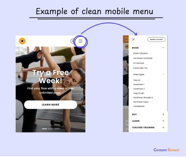 example of mobile menu best practice