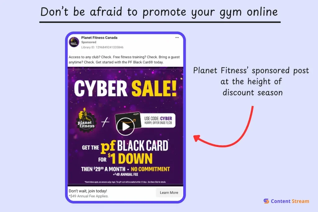 gym ad from facebook ad library promoting memberships